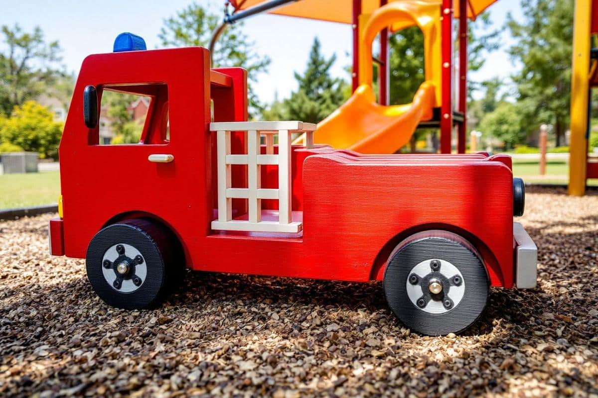 Camion de pompier en bois rouge pour enfant - jouet éducatif