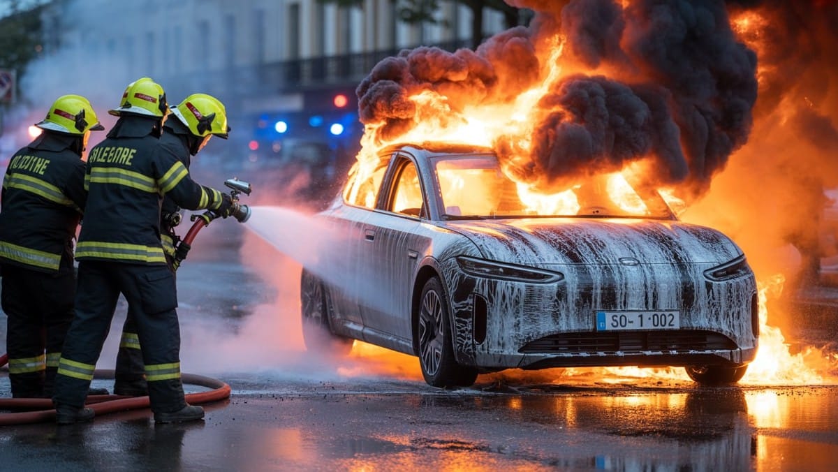 Incendie d’une voiture électrique à Saint-Nazaire : intervention rapide des pompiers