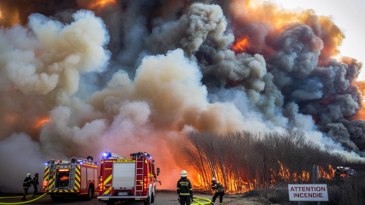 Incendie en cours près de Niort : les pompiers luttent contre un feu et la propagation de fumée