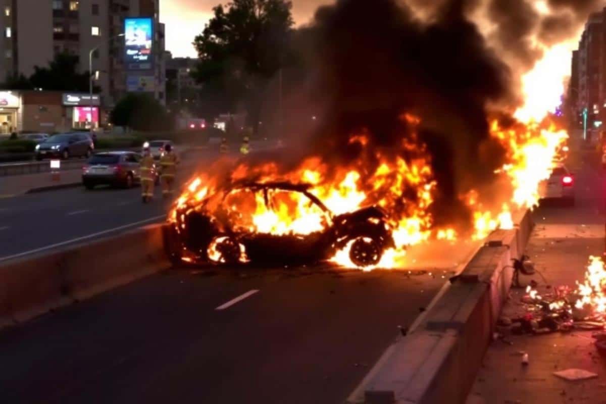 Incendie spectaculaire de voiture : route barrée, explosion évitée grâce aux secours