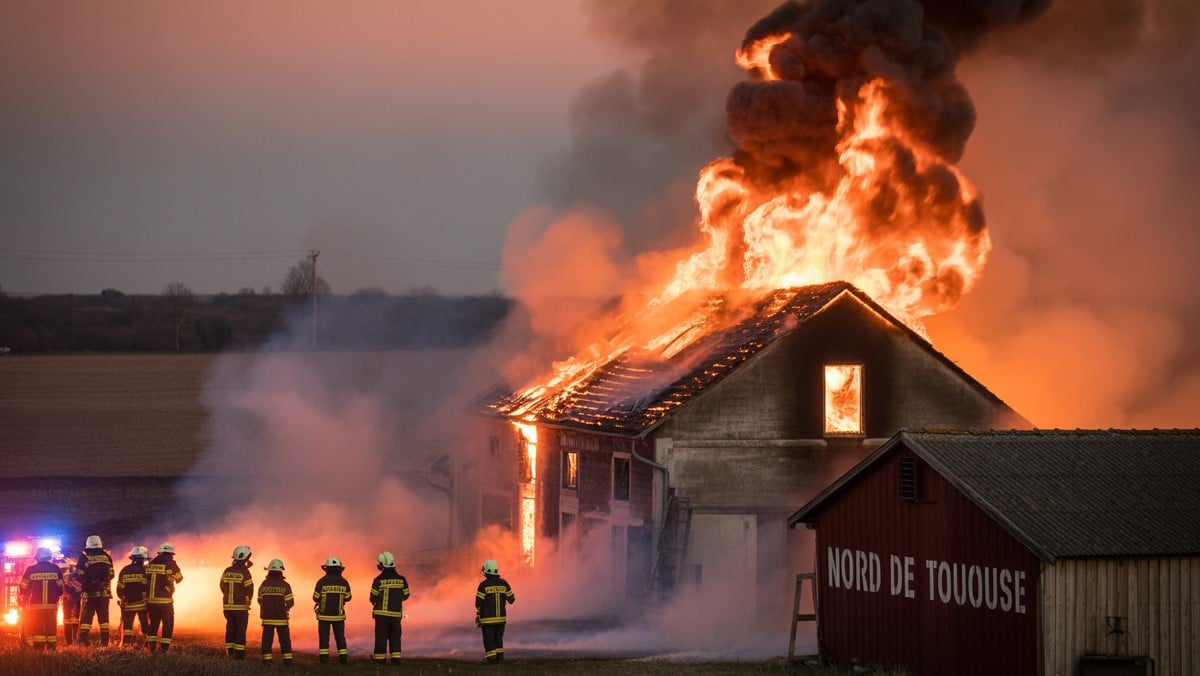 Nord de Toulouse : un incendie ravage un bâtiment agricole, 25 pompiers mobilisés
