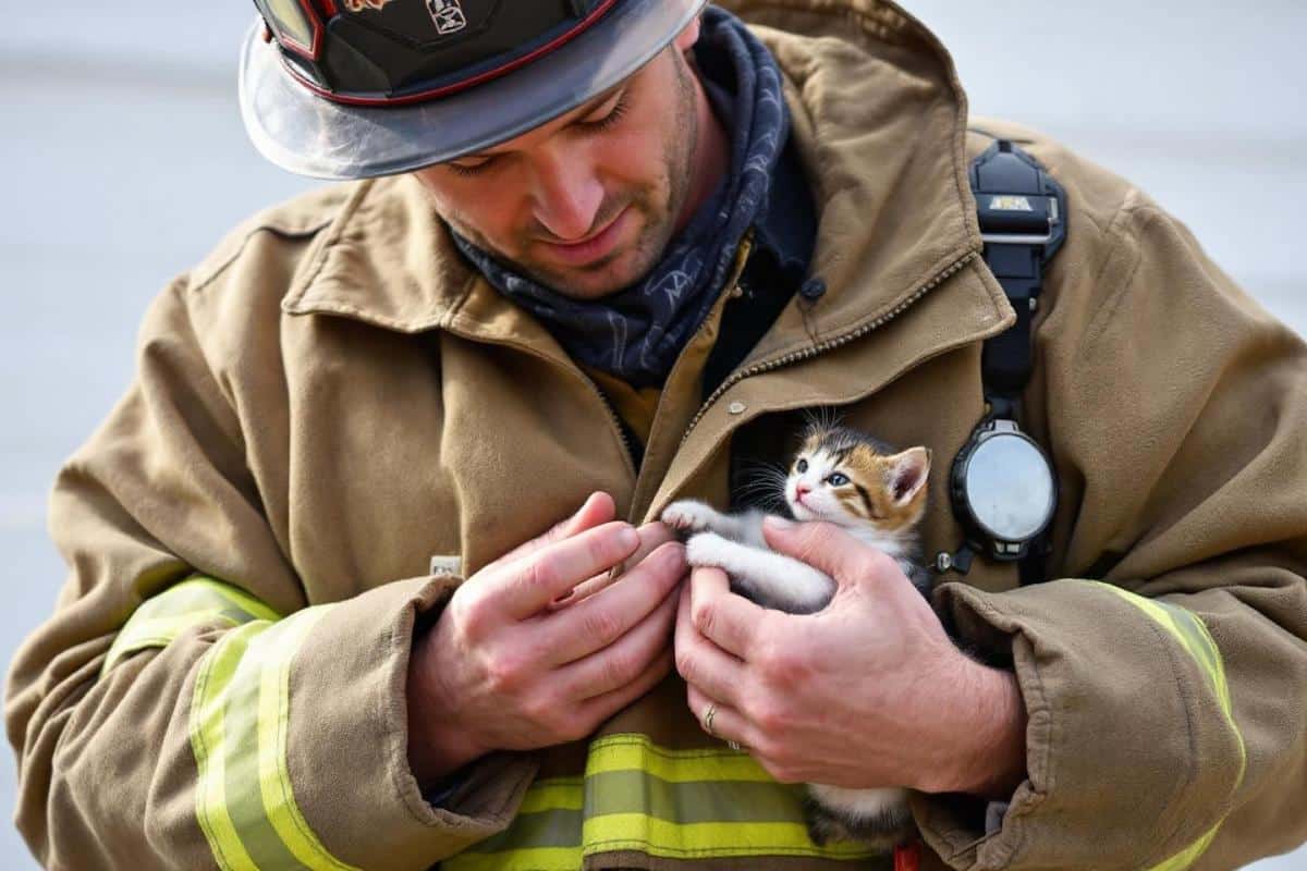Un pompier sauve un petit chat, et sa réaction bouleverse le monde entier