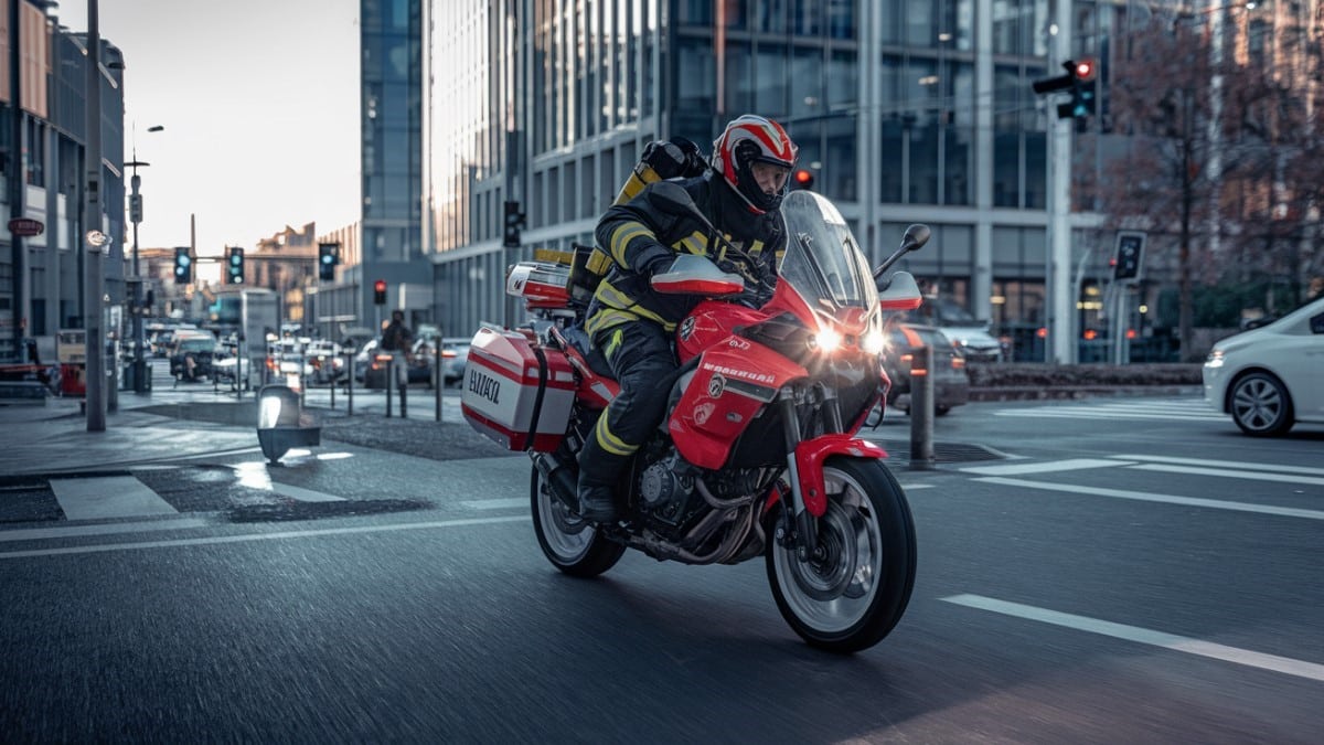 Motos équipées pour le transport de matériel de premiers secours