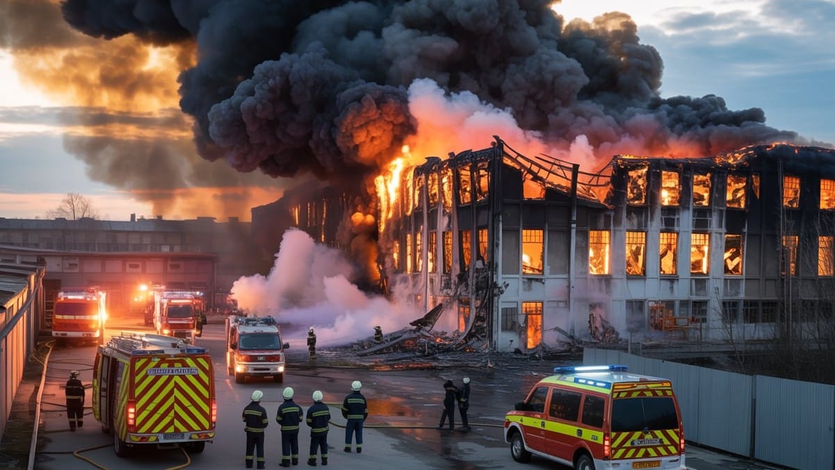 Usine textile ravagée par les flammes à la frontière : épais nuage et mesures d’urgence