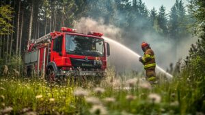 Pompier en action forestière
