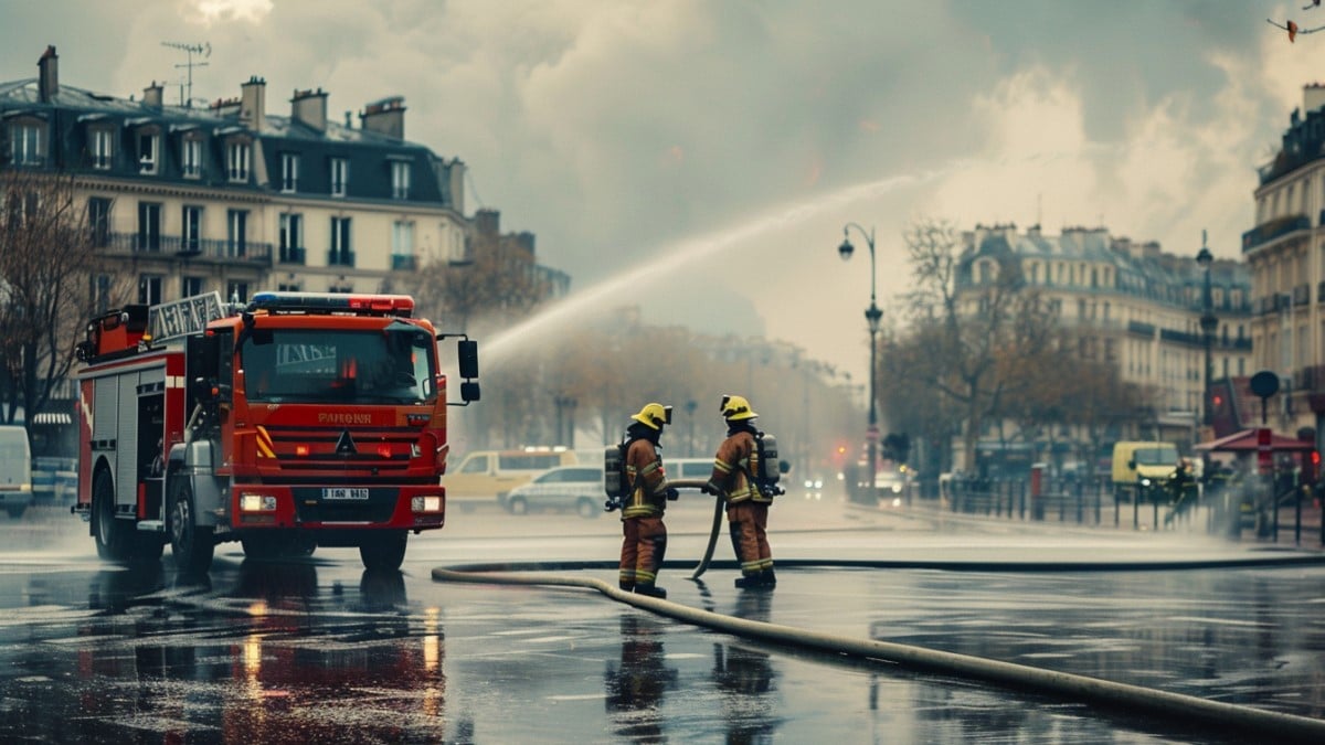 Pompiers luttant contre un incendie