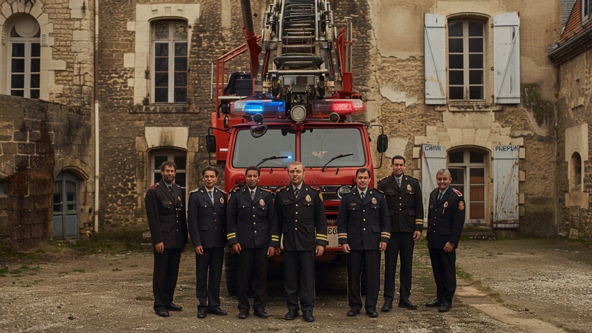 Pompiers posant ensemble