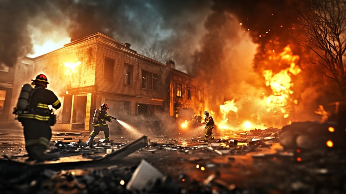 Pompiers face à un incendie