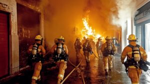 Pompiers combat incendie urbain