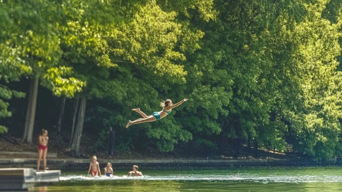 Enfant sautant dans l'eau