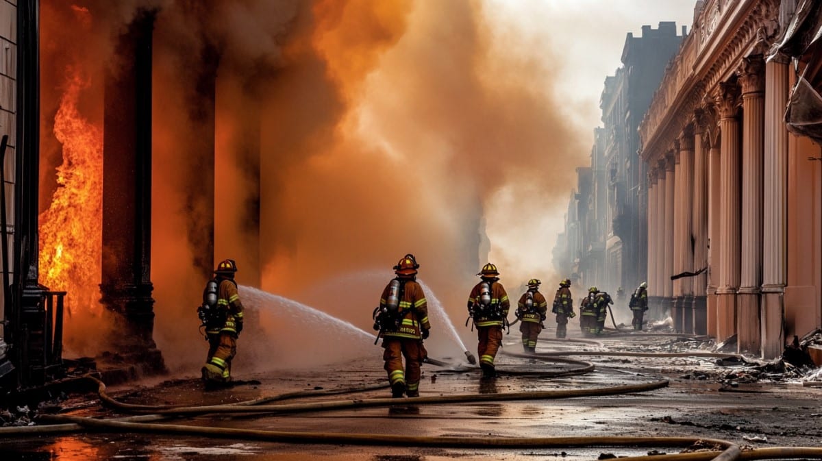 Pompiers luttant contre un incendie