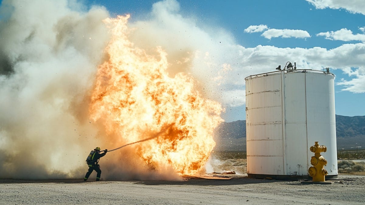 Pompier combat feu explosion