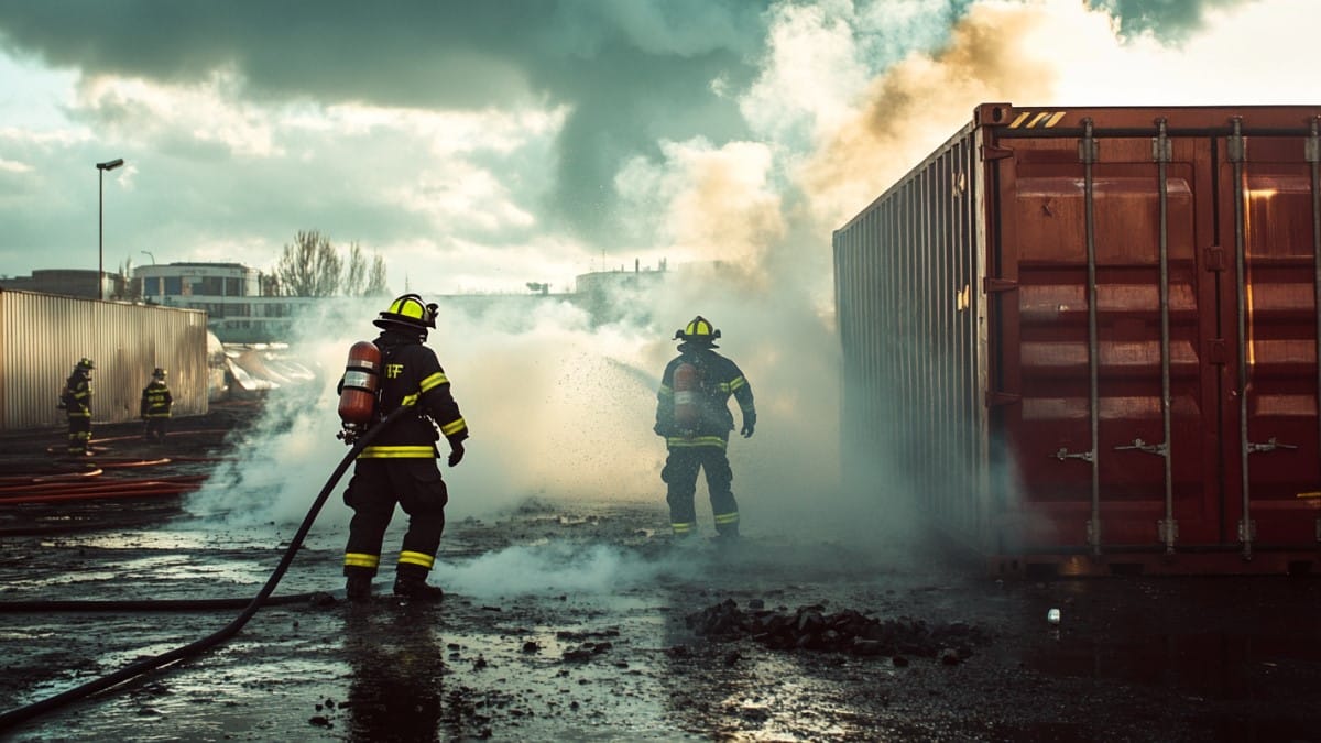 Bâtiment containers en feu