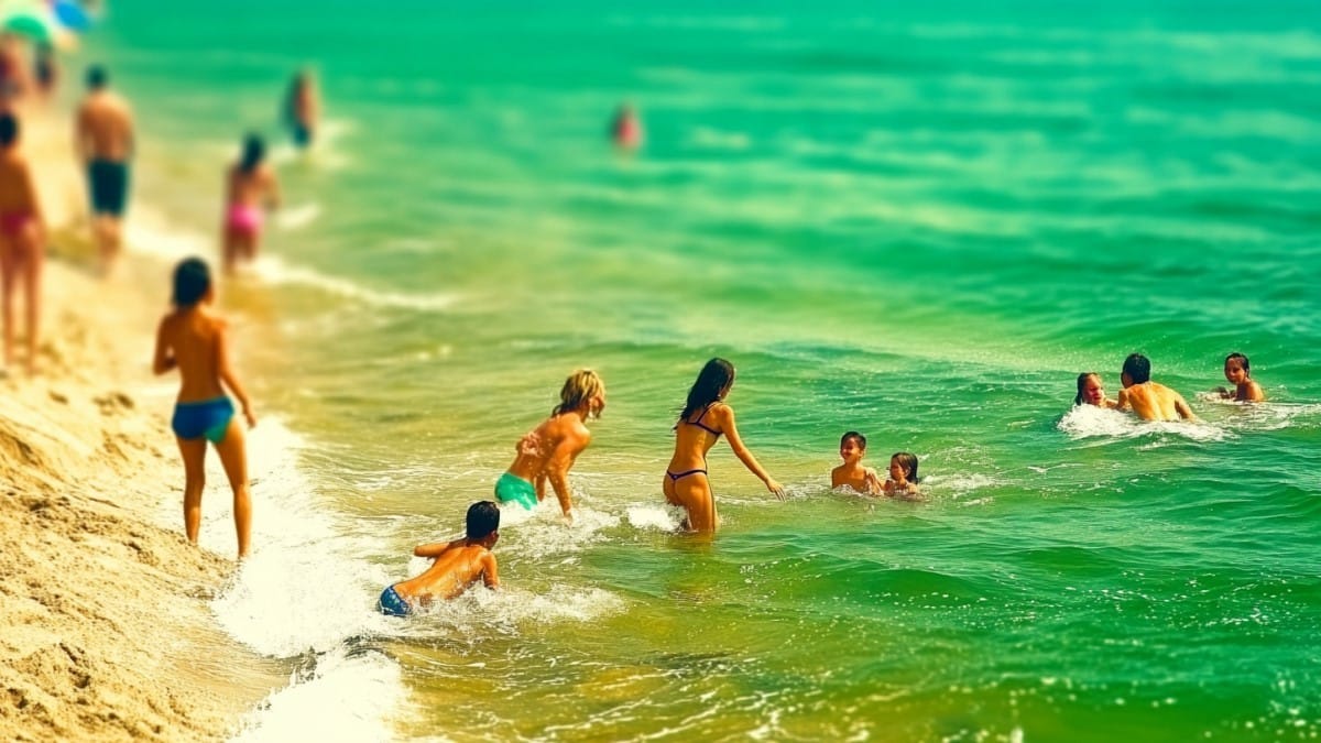 enfants jouant dans l'eau