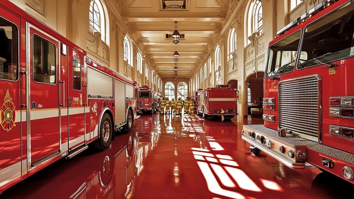 Camions de pompiers alignés