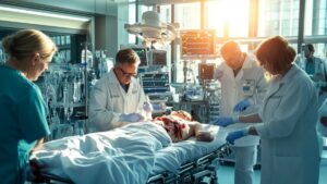 Médecins soignant un patient blessé