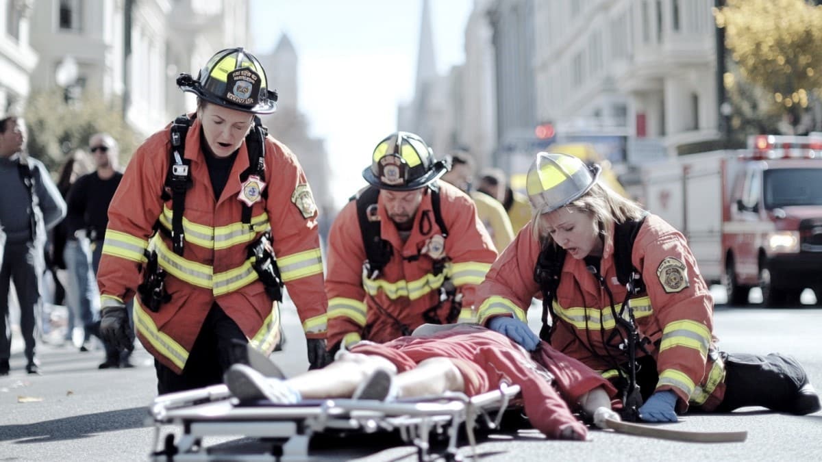 Pompiers secourant une victime