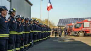 Rangée de pompiers alignés