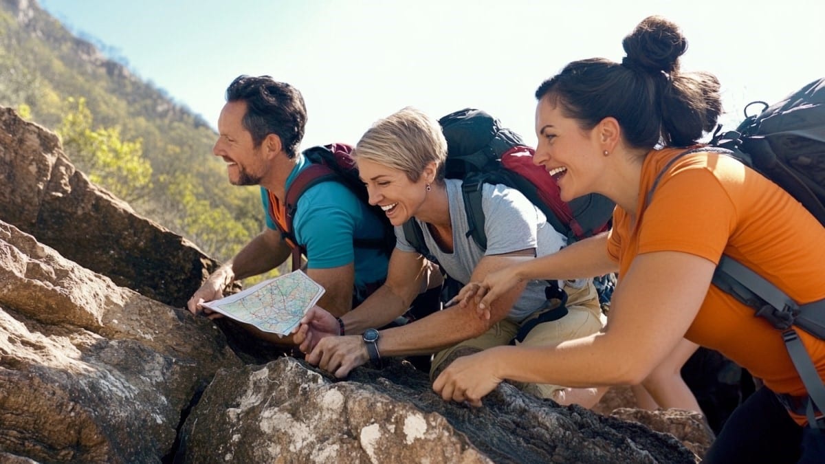 Groupe d'amis en randonnée