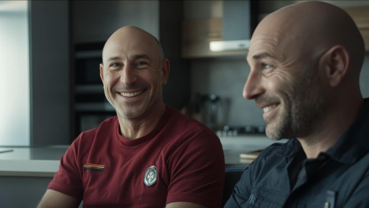 Deux hommes souriants ensemble