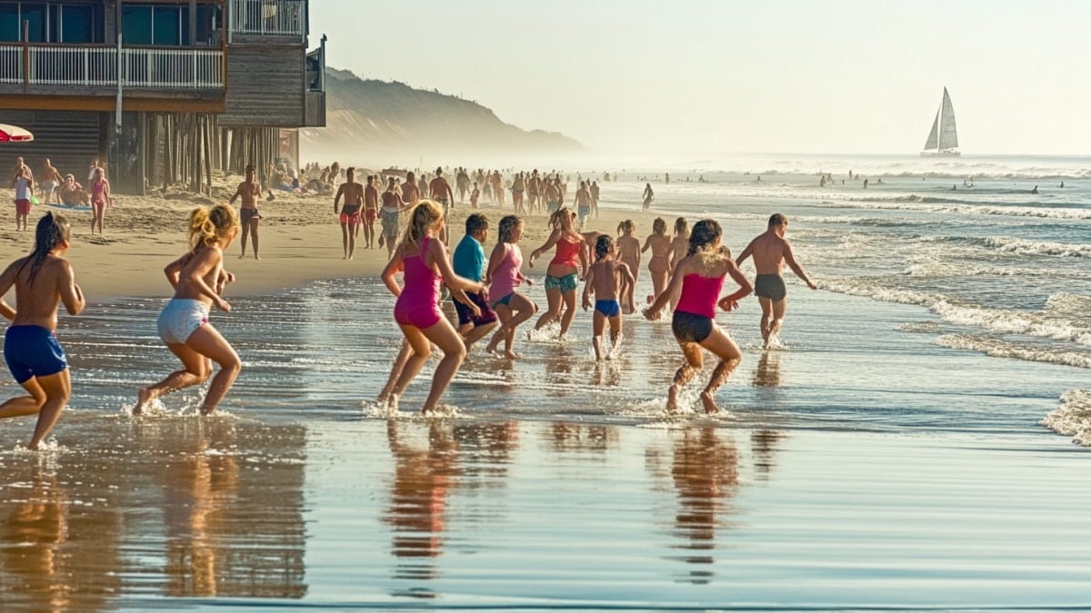 Enfants jouant dans les vagues