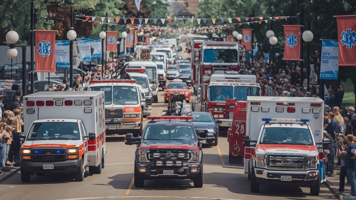 Défilé d'ambulances alignées