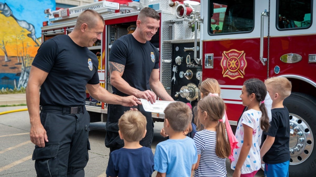 Pompiers avec des enfants