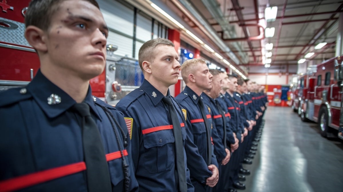 Pompiers en ligne uniforme