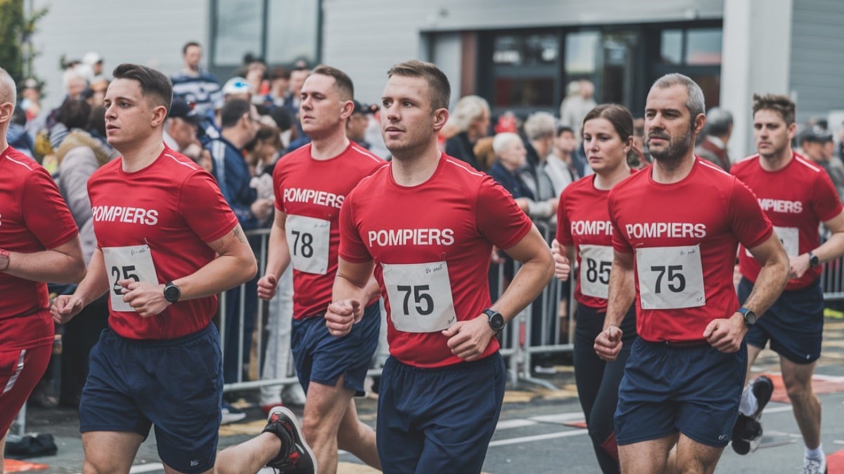 Pompiers courant en équipe