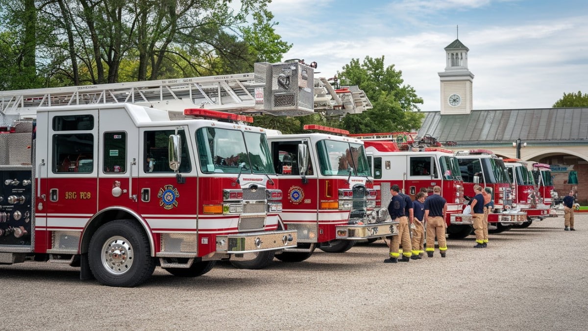 Camions de pompiers alignés