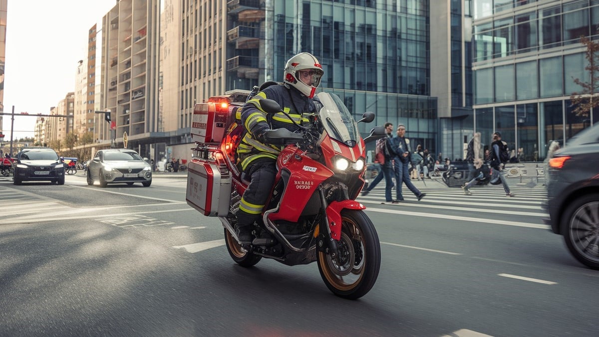 Pompiers urbains sur une moto