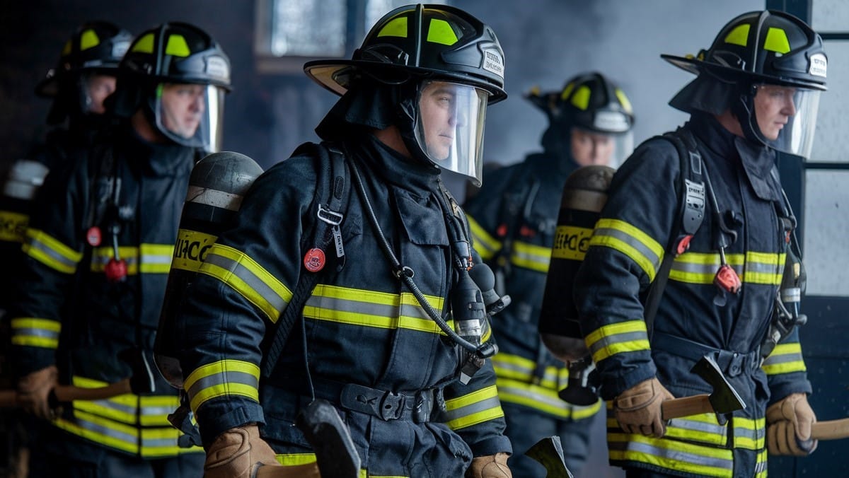 Équipe de pompiers avec haches