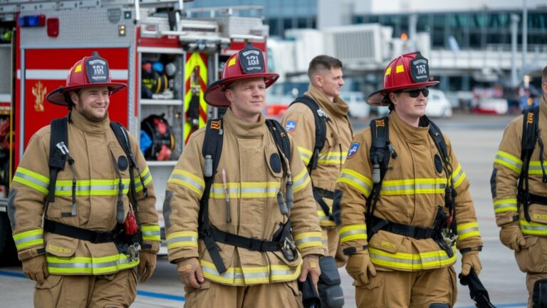 Pompiers en tenue sur le terrain