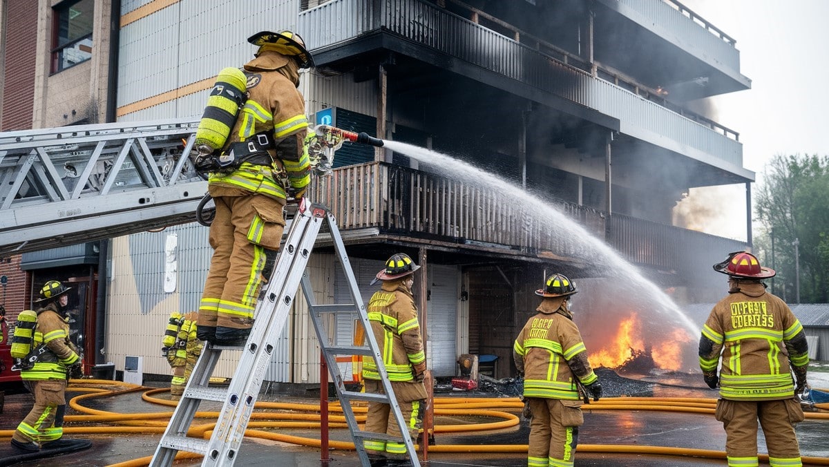 Pompiers maîtrisant un incendie