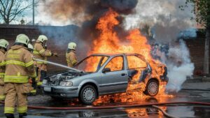 Voiture en feu maîtrisée