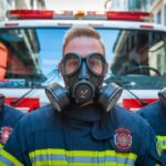 Pompiers avec masques protecteurs