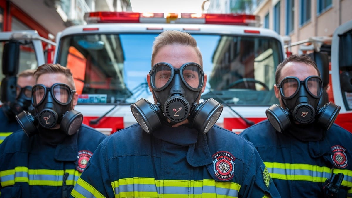 Pompiers avec masques protecteurs