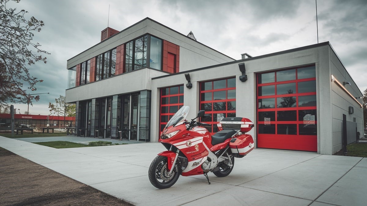 Moto devant caserne pompiers