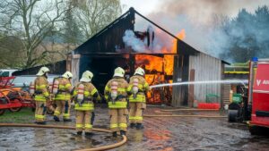 Pompiers éteignant un incendie