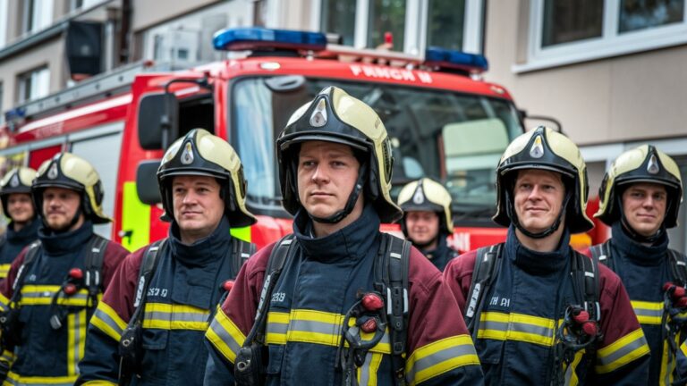 Groupe de pompiers déterminés