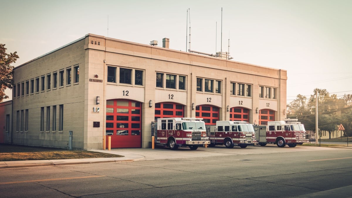 Camions stationnés caserne pompiers