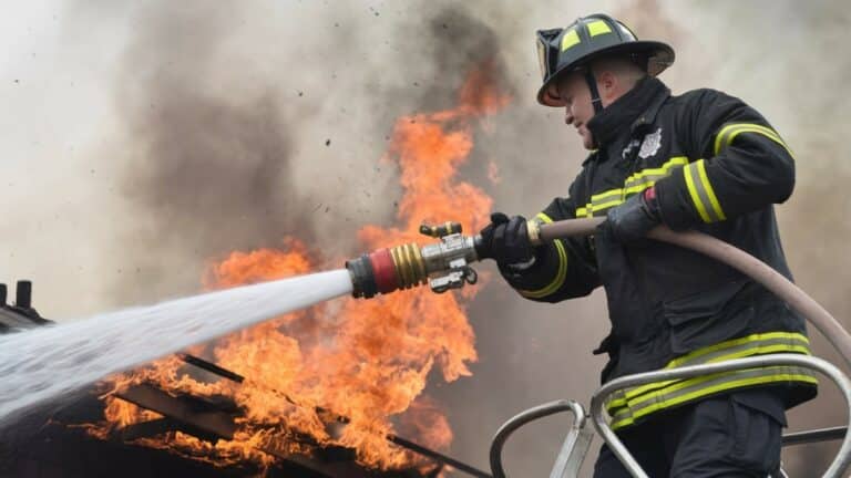 Pompier maîtrisant les flammes