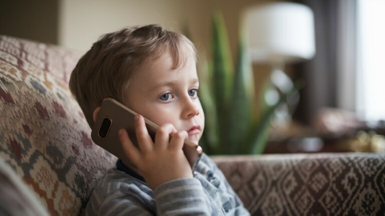 Enfant tenant un téléphone