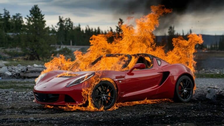 Voiture sportive rouge en feu