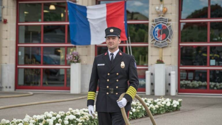 Officier et drapeau tricolore