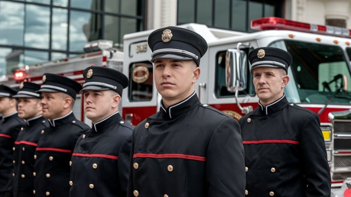 Pompiers en ligne uniforme