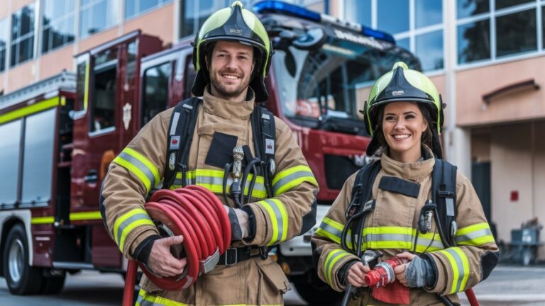 Équipe de pompiers souriante