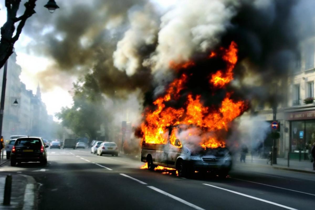 Incendie d'une camionnette rue de Varenne près de Matignon à Paris