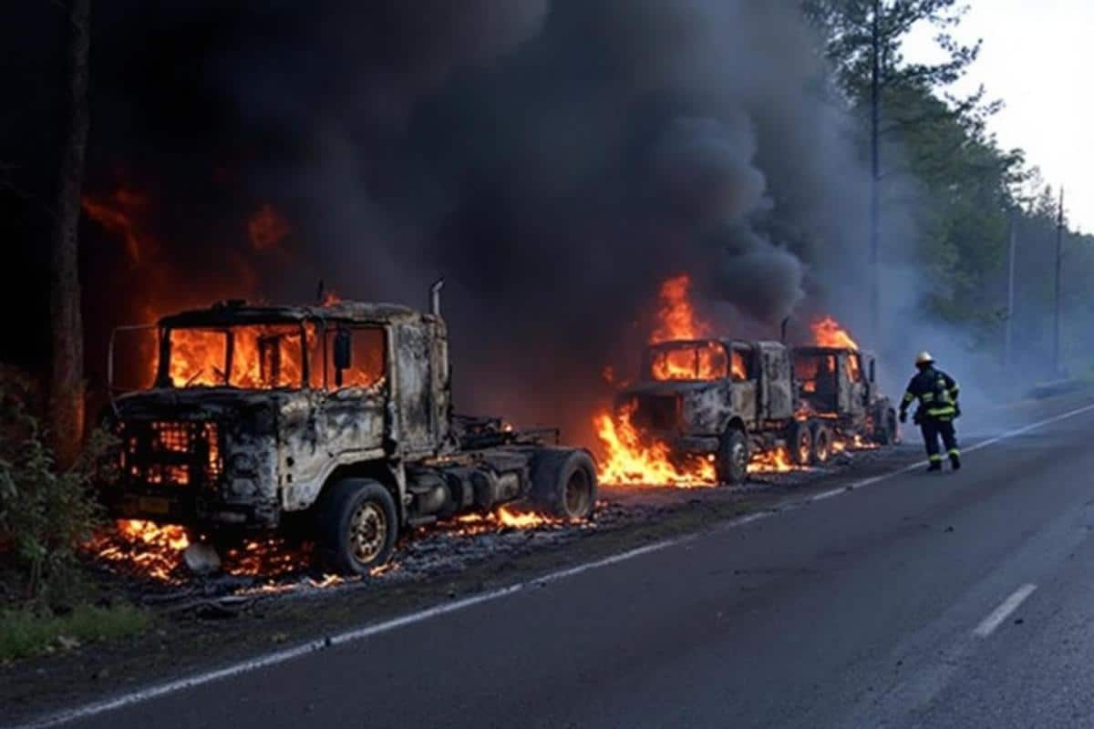 Trois poids lourds incendiés aux Salles-du-Gardon, un pompier blessé