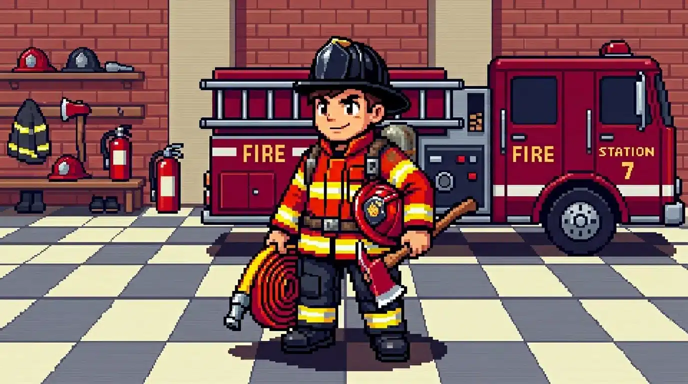 Pompier en uniforme avec équipement à la caserne